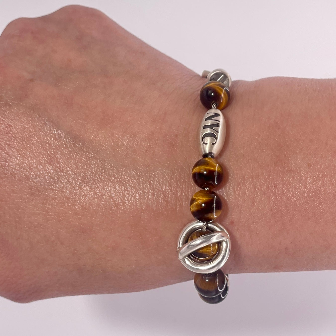 925 Sterling Silver Tiger Eye Bracelet with Charm