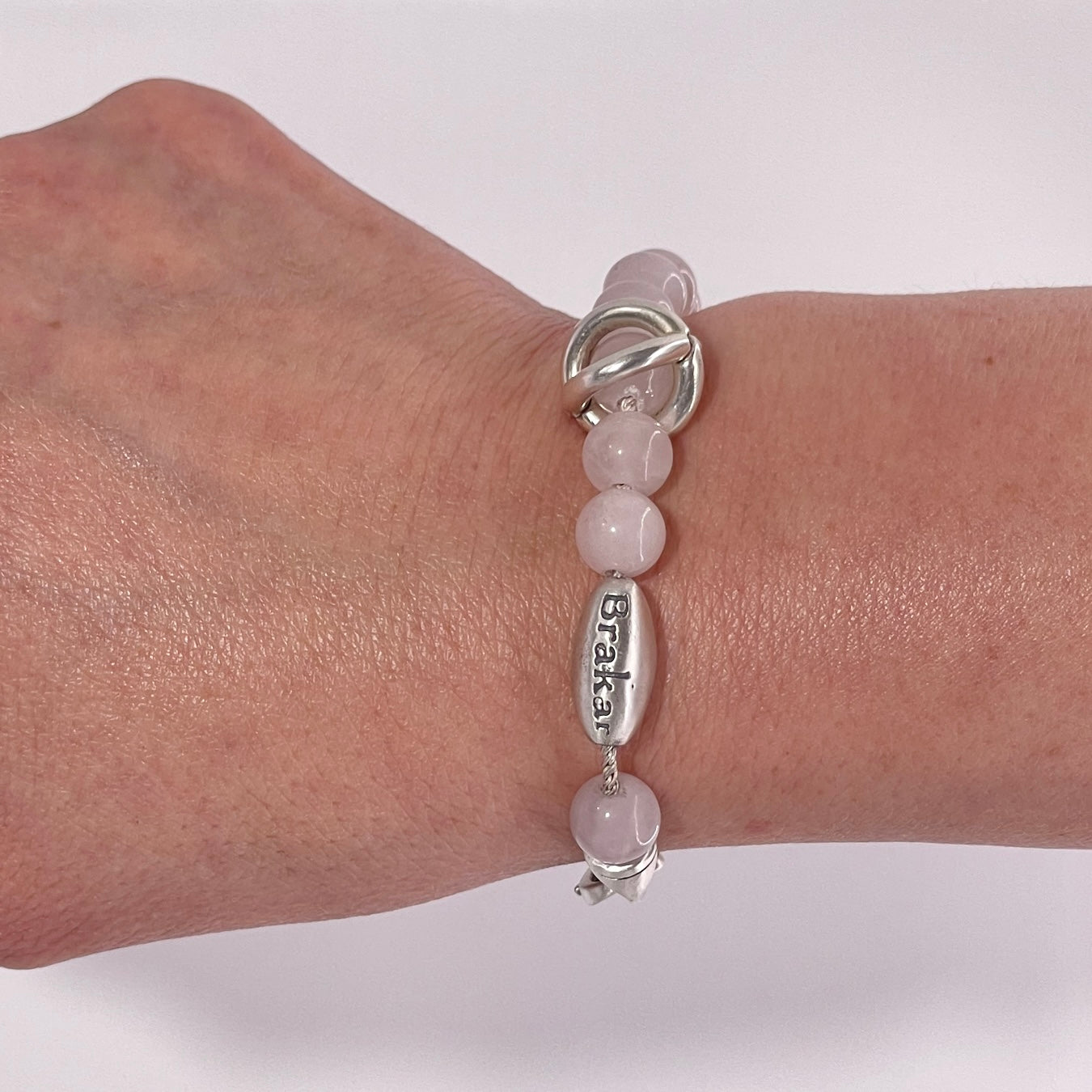 925 Sterling Silver Chain Embedded on Pink Rose Quartz Beaded Bracelet