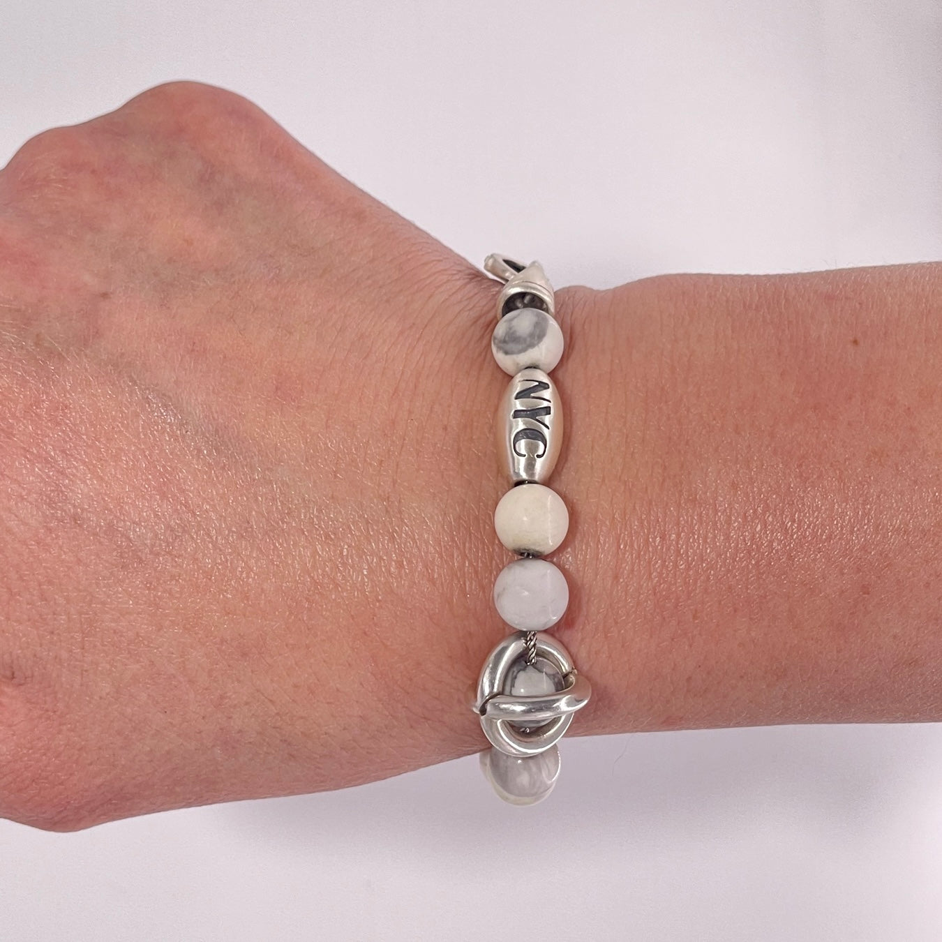 925 Sterling Silver Chain Embedded on White Howlite Bracelet