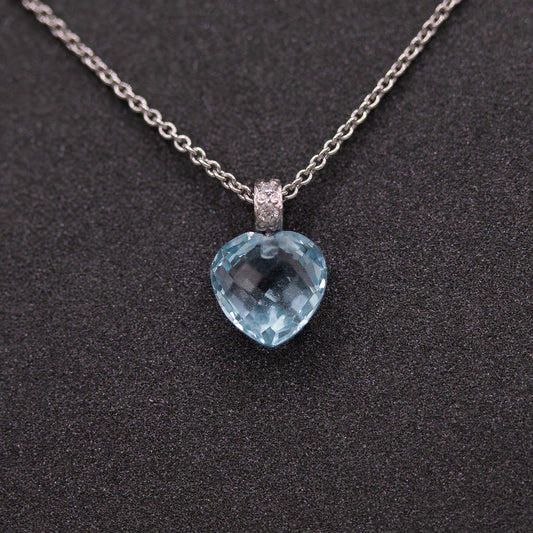 Blue Heart Aquamarine Stone Necklace With Diamonds