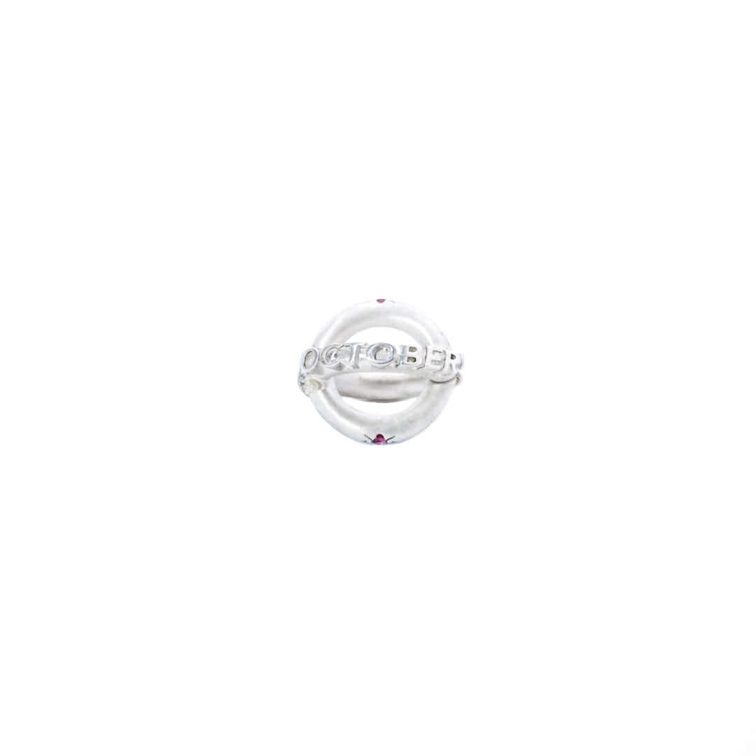 October 3D Inscription with Pink Tourmaline Birthstone Charm